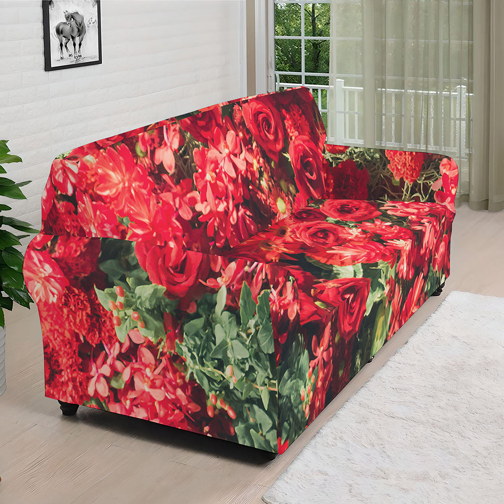 Red Rose Flower Print Sofa Cover