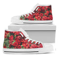 Red Rose Flower Print White High Top Sneakers