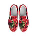 Red Rose Flower Print White Slip On Shoes