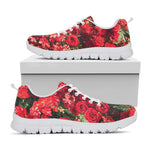 Red Rose Flower Print White Sneakers