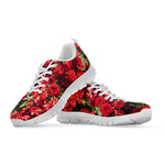 Red Rose Flower Print White Sneakers