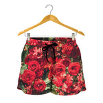 Red Rose Flower Print Women's Shorts