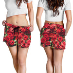 Red Rose Flower Print Women's Shorts