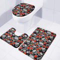 Red Rose Grey Skull Pattern Print 3 Piece Bath Mat Set