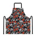 Red Rose Grey Skull Pattern Print Apron