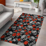 Red Rose Grey Skull Pattern Print Area Rug GearFrost