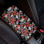Red Rose Grey Skull Pattern Print Car Center Console Cover