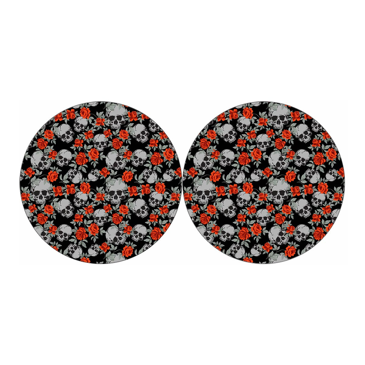 Red Rose Grey Skull Pattern Print Car Coasters