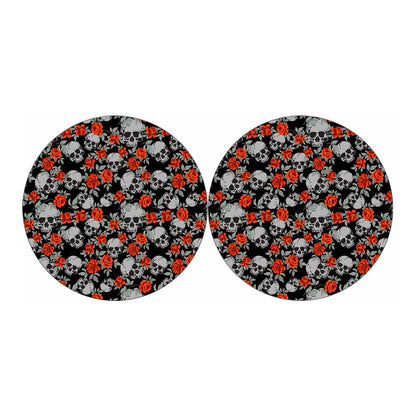 Red Rose Grey Skull Pattern Print Car Coasters