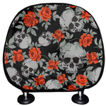 Red Rose Grey Skull Pattern Print Car Headrest Covers