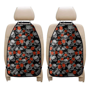 Red Rose Grey Skull Pattern Print Car Seat Organizers