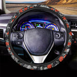 Red Rose Grey Skull Pattern Print Car Steering Wheel Cover