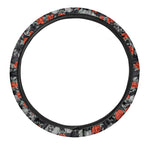 Red Rose Grey Skull Pattern Print Car Steering Wheel Cover