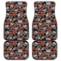 Red Rose Grey Skull Pattern Print Front and Back Car Floor Mats