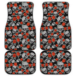Red Rose Grey Skull Pattern Print Front and Back Car Floor Mats