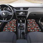 Red Rose Grey Skull Pattern Print Front and Back Car Floor Mats