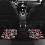 Red Rose Grey Skull Pattern Print Front and Back Car Floor Mats