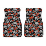 Red Rose Grey Skull Pattern Print Front Car Floor Mats