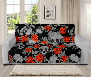 Red Rose Grey Skull Pattern Print Futon Protector