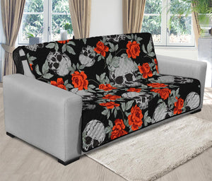 Red Rose Grey Skull Pattern Print Futon Protector