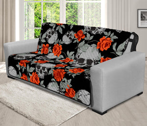 Red Rose Grey Skull Pattern Print Futon Protector