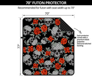 Red Rose Grey Skull Pattern Print Futon Protector