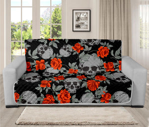 Red Rose Grey Skull Pattern Print Futon Protector