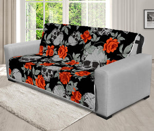 Red Rose Grey Skull Pattern Print Futon Protector