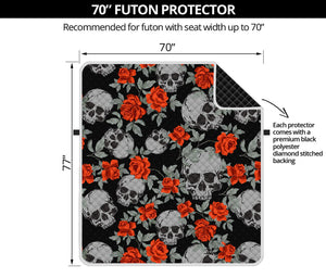 Red Rose Grey Skull Pattern Print Futon Protector