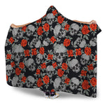 Red Rose Grey Skull Pattern Print Hooded Blanket