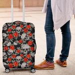 Red Rose Grey Skull Pattern Print Luggage Cover GearFrost