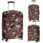 Red Rose Grey Skull Pattern Print Luggage Cover GearFrost