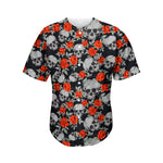 Red Rose Grey Skull Pattern Print Men's Baseball Jersey