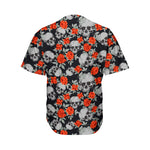Red Rose Grey Skull Pattern Print Men's Baseball Jersey
