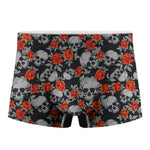 Red Rose Grey Skull Pattern Print Men's Boxer Briefs