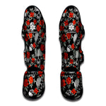 Red Rose Grey Skull Pattern Print Muay Thai Shin Guard