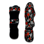 Red Rose Grey Skull Pattern Print Muay Thai Shin Guard
