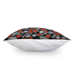 Red Rose Grey Skull Pattern Print Pillow Cover