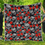 Red Rose Grey Skull Pattern Print Quilt