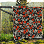Red Rose Grey Skull Pattern Print Quilt