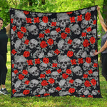 Red Rose Grey Skull Pattern Print Quilt