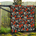 Red Rose Grey Skull Pattern Print Quilt