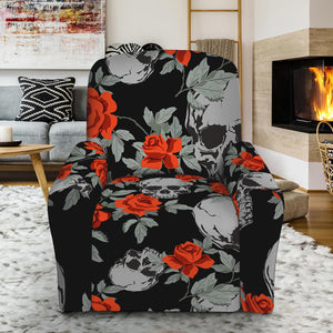 Red Rose Grey Skull Pattern Print Recliner Slipcover