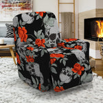 Red Rose Grey Skull Pattern Print Recliner Slipcover