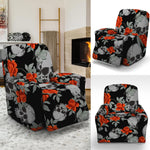 Red Rose Grey Skull Pattern Print Recliner Slipcover