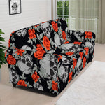 Red Rose Grey Skull Pattern Print Sofa Cover