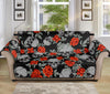 Red Rose Grey Skull Pattern Print Sofa Protector