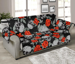 Red Rose Grey Skull Pattern Print Sofa Protector