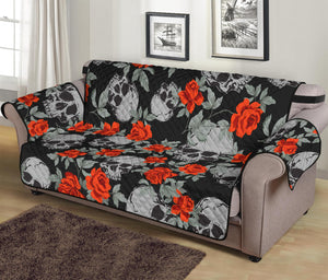 Red Rose Grey Skull Pattern Print Sofa Protector