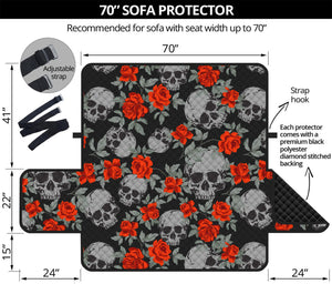 Red Rose Grey Skull Pattern Print Sofa Protector